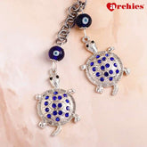 Archies Blue And White Stone Studded Lucky Turtle Evil Eye Keychain